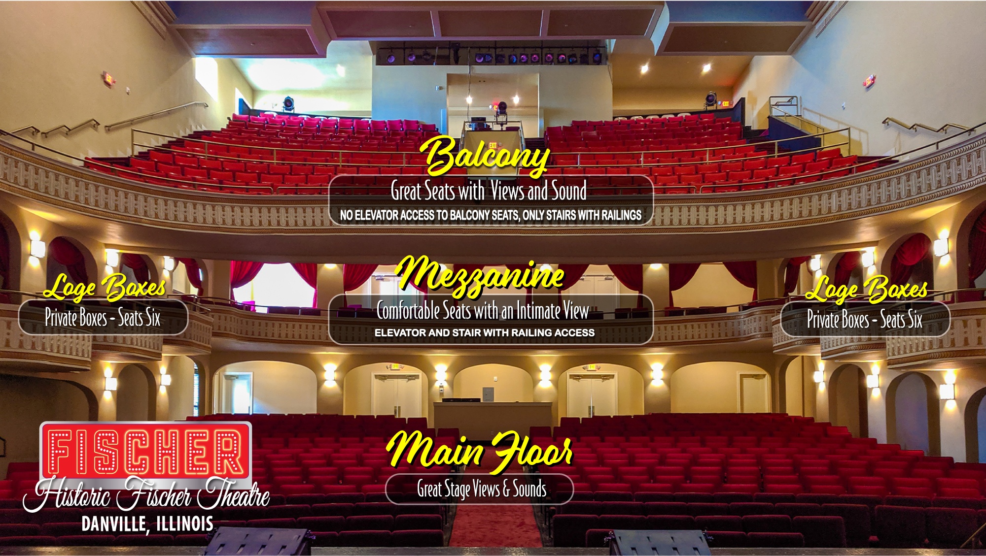 Fischer Theatre Seating Information Graphic